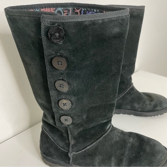 UGG Boots Classic Buttons Black Suede 9 - Picture 3 of 14